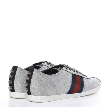 Gucci Glitter Fabric Studded Web Sneakers 38 Silver 4 of 9