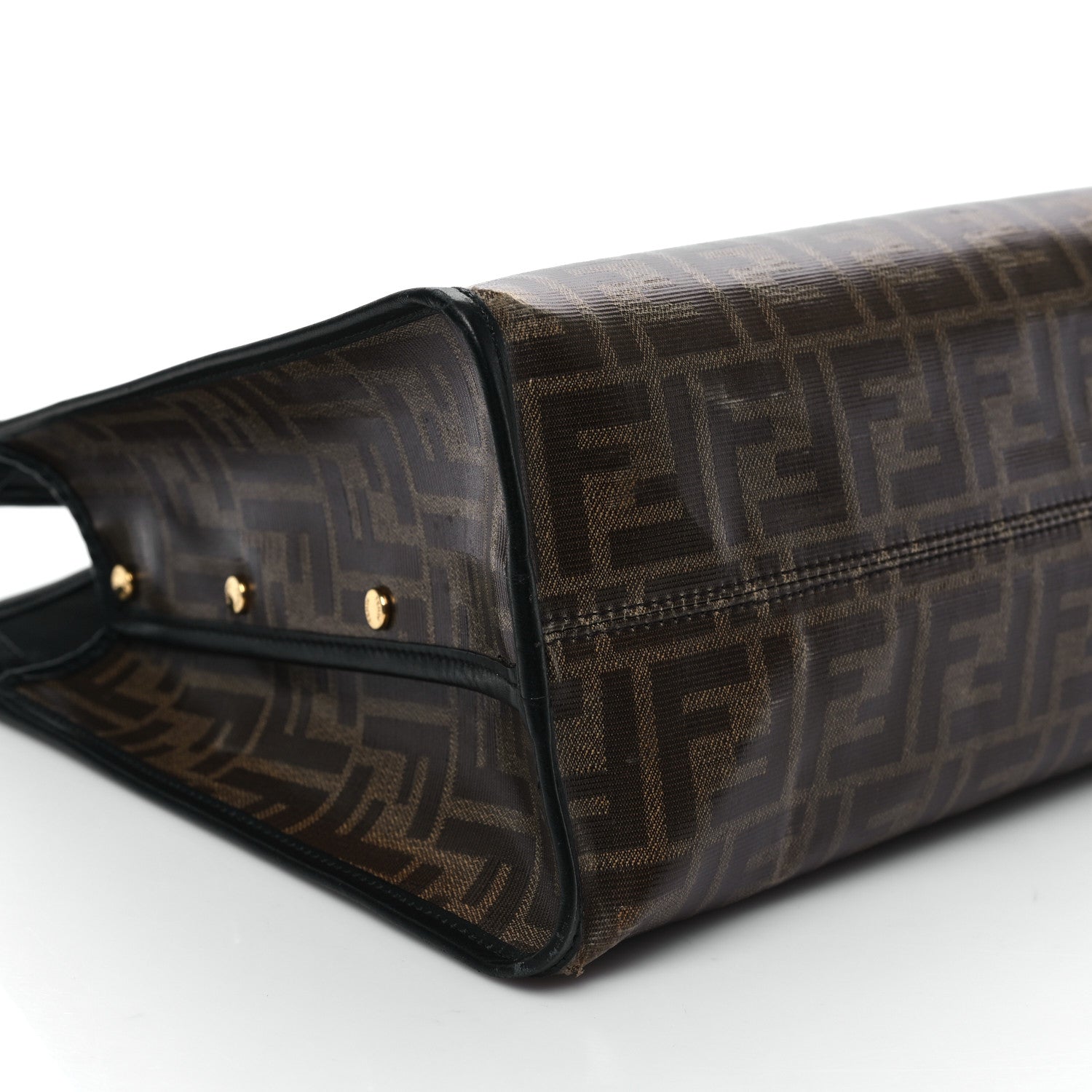 Fendi Glazed Fabric Vitello Century FF 1974 Stamp Patch Medium Peekaboo Defender Cover Mogano Panna Black 8 of 10