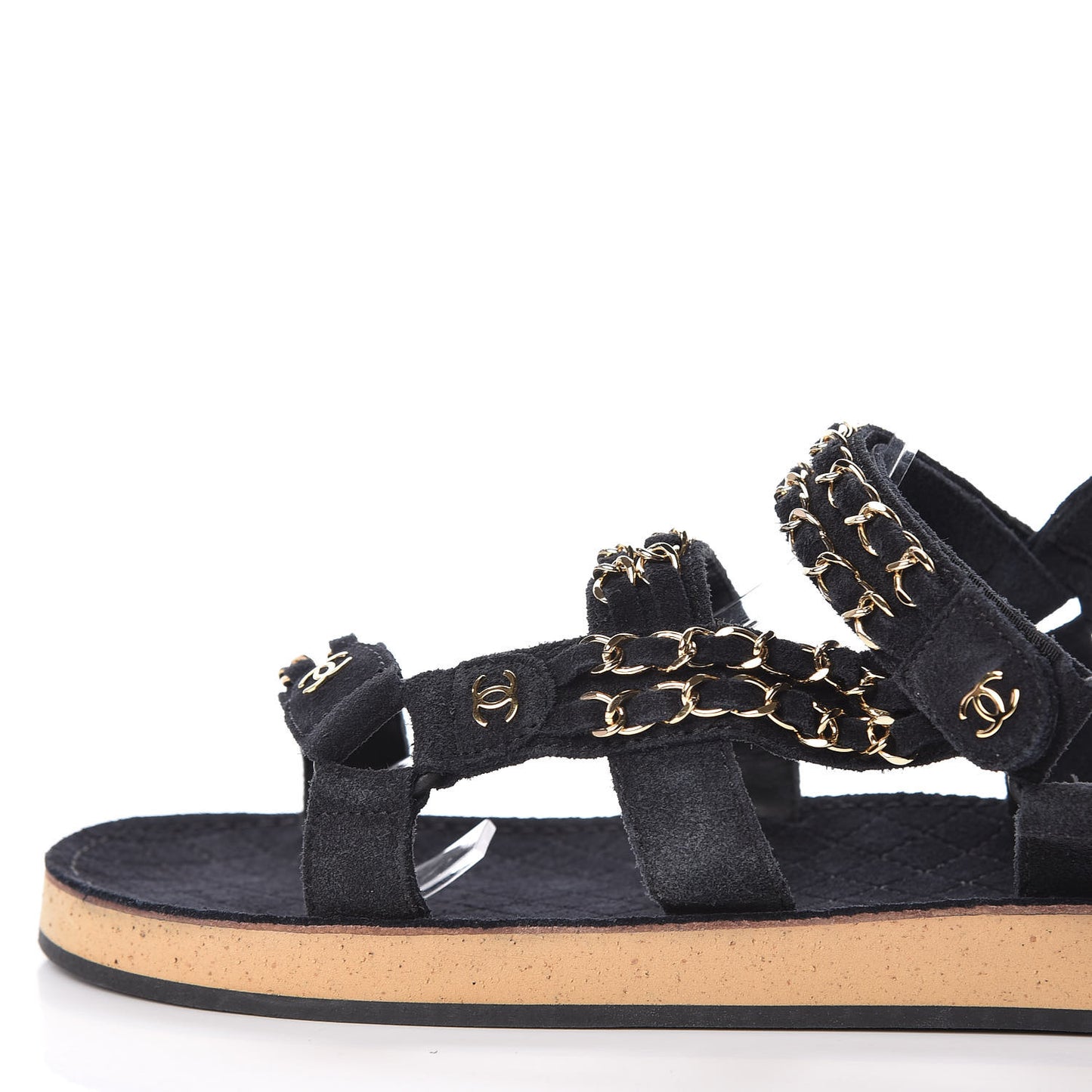 Suede Chain Flat Sandals 41 Black