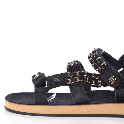 Chanel Suede Chain Flat Sandals 41 Black 8 of 11