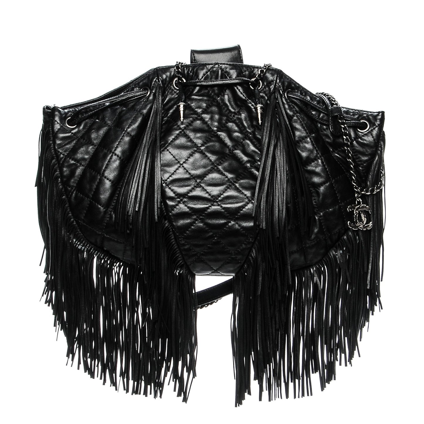 Lambskin Quilted Western Baluchon Fringe Bag Black