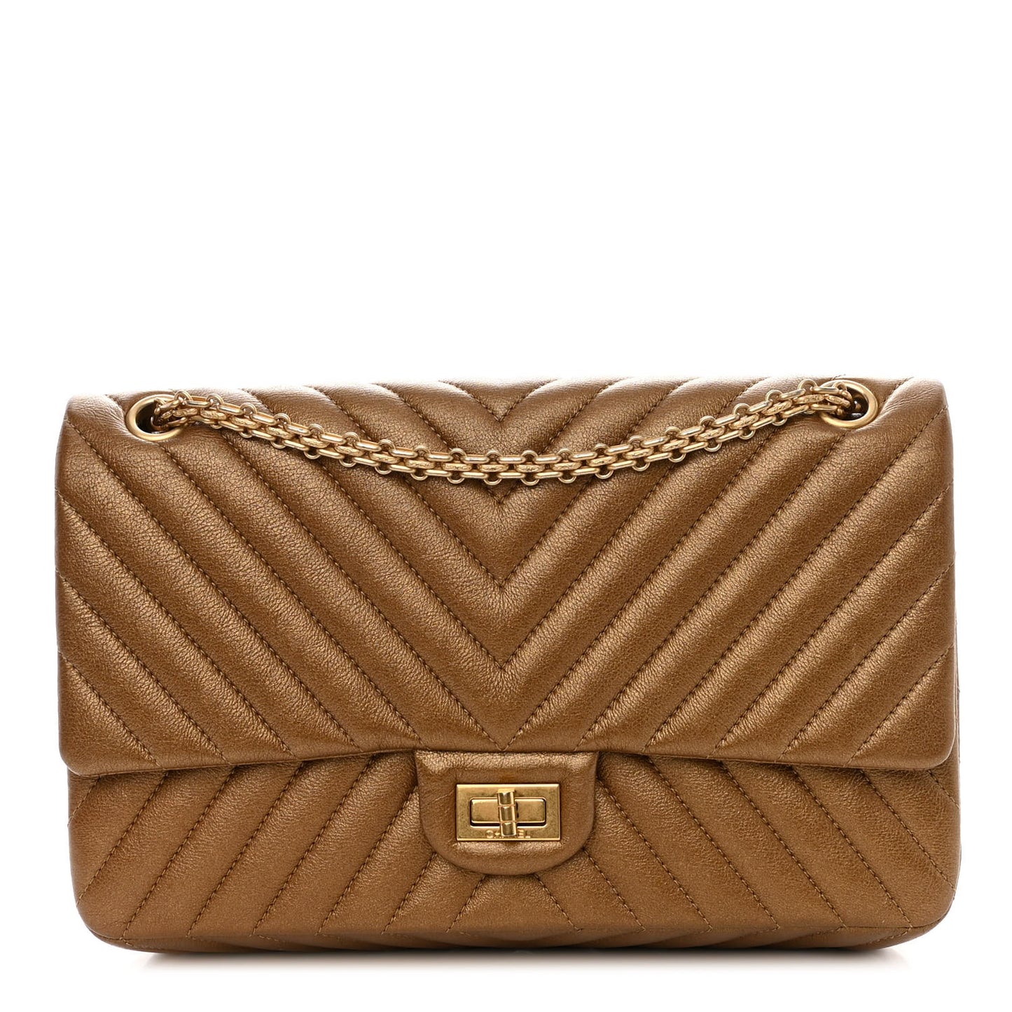 Metallic Calfskin Chevron Quilted 2.55 Reissue 226 Flap Gold