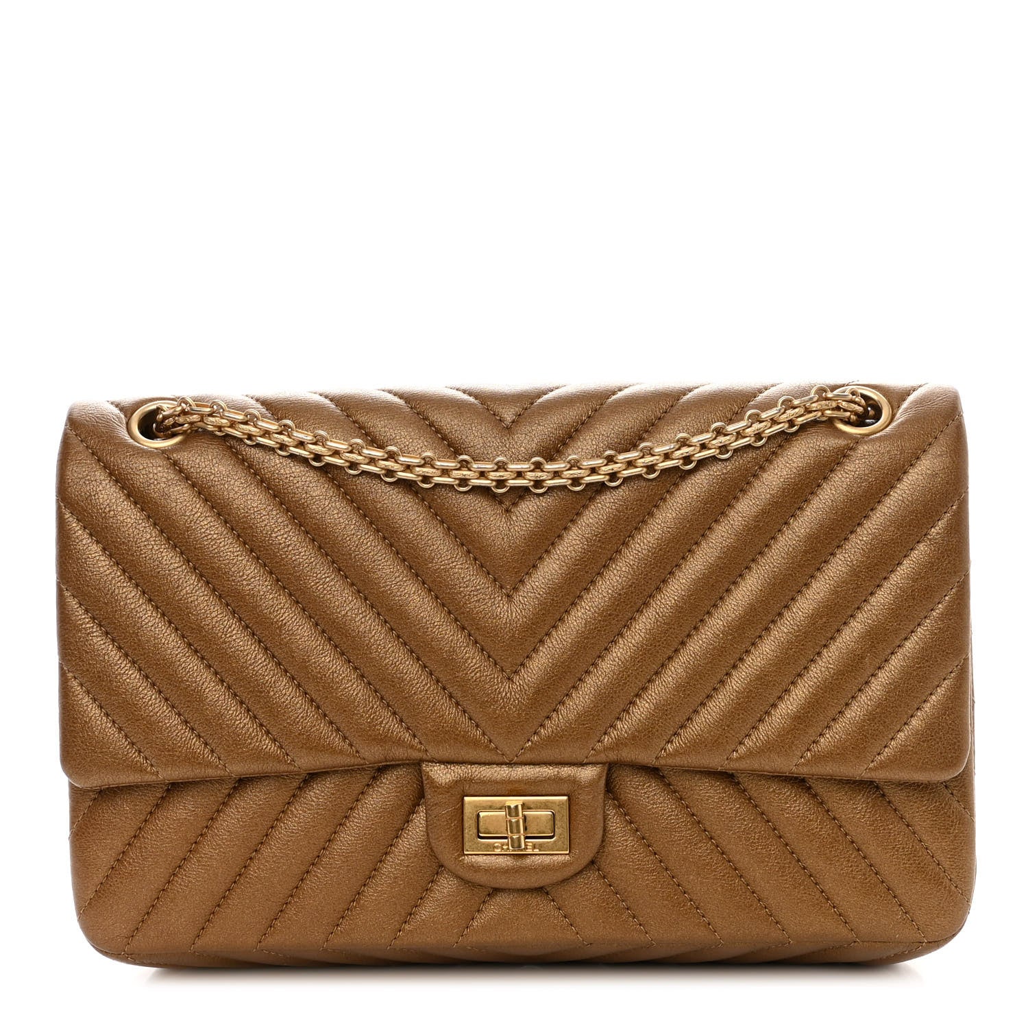 Chanel Metallic Calfskin Chevron Quilted 2.55 Reissue 226 Flap Gold 1 of 10