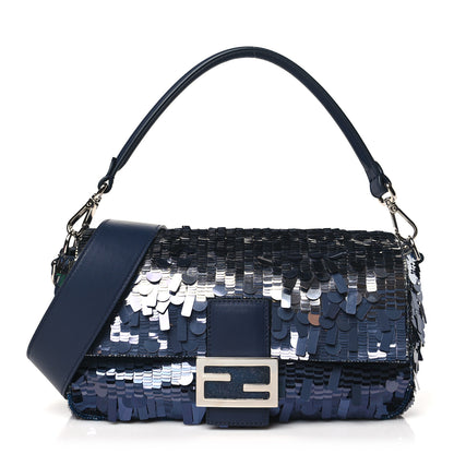 Fendi Sequin Paillettes Sfumate Vitello Grace Baguette Midnight 1 of 10
