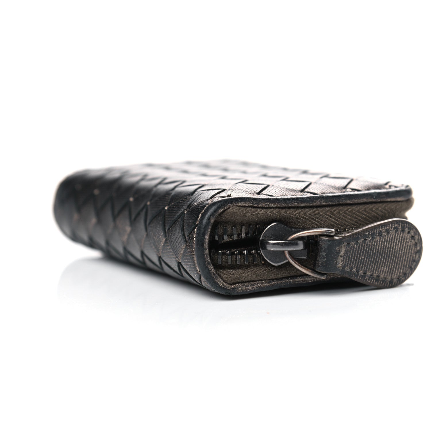 Bottega Veneta Metallic Grosgrain Intrecciato Zip Around Wallet Dark Silver 6 of 8