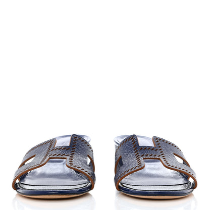 Hermes Patent Epsom Oasis Sandals 38.5 Bleu Saphir 2 of 10