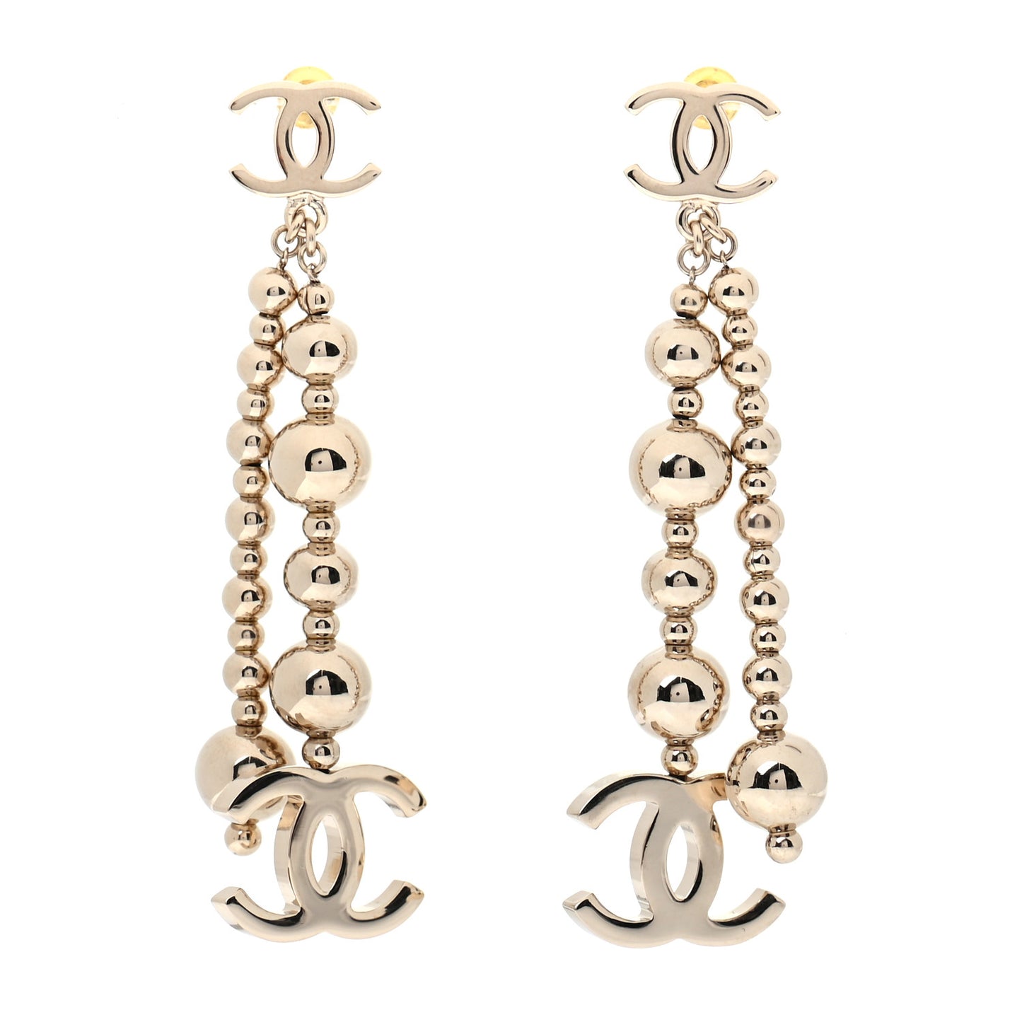 Metal CC Bead Drop Earrings Gold