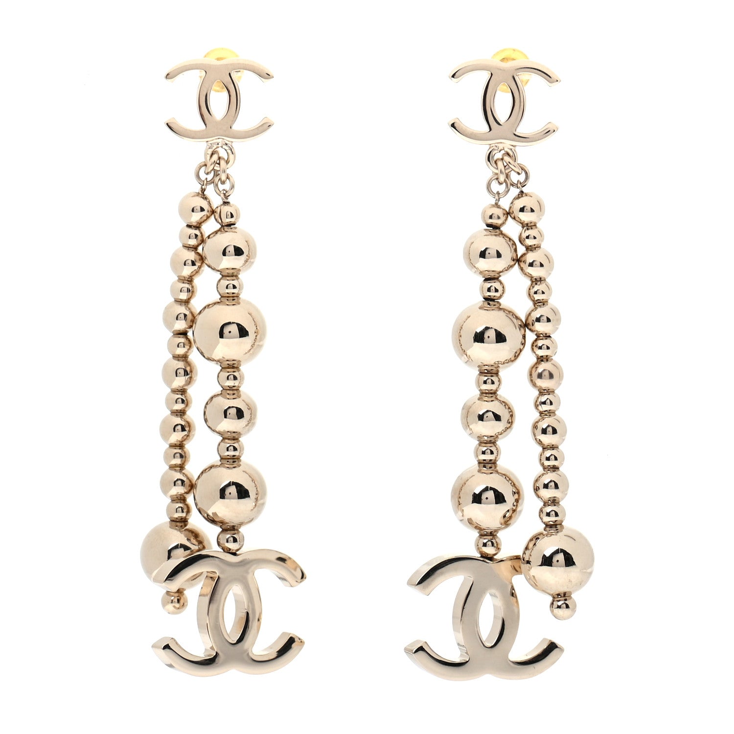 Chanel Metal CC Bead Drop Earrings Gold 1 of 5