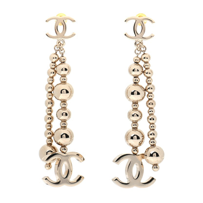 Chanel Metal CC Bead Drop Earrings Gold 1 of 5