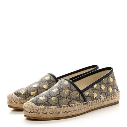 Gucci GG Supreme Monogram Bees Espadrille Flats 37.5 Beige Ebony Oro Black 3 of 9