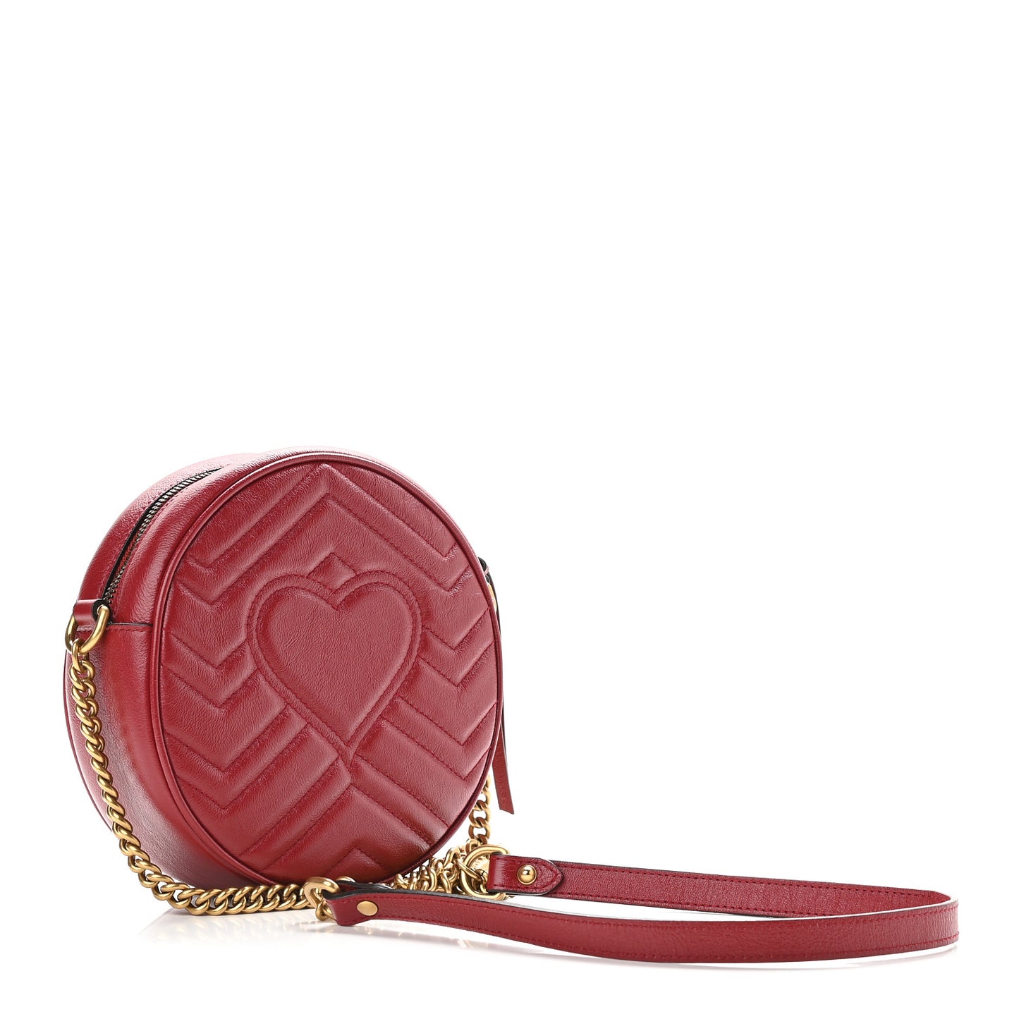 Glazed Calfskin Matelasse Heart Mini GG Marmont Round Shoulder Bag Romantic Cerise