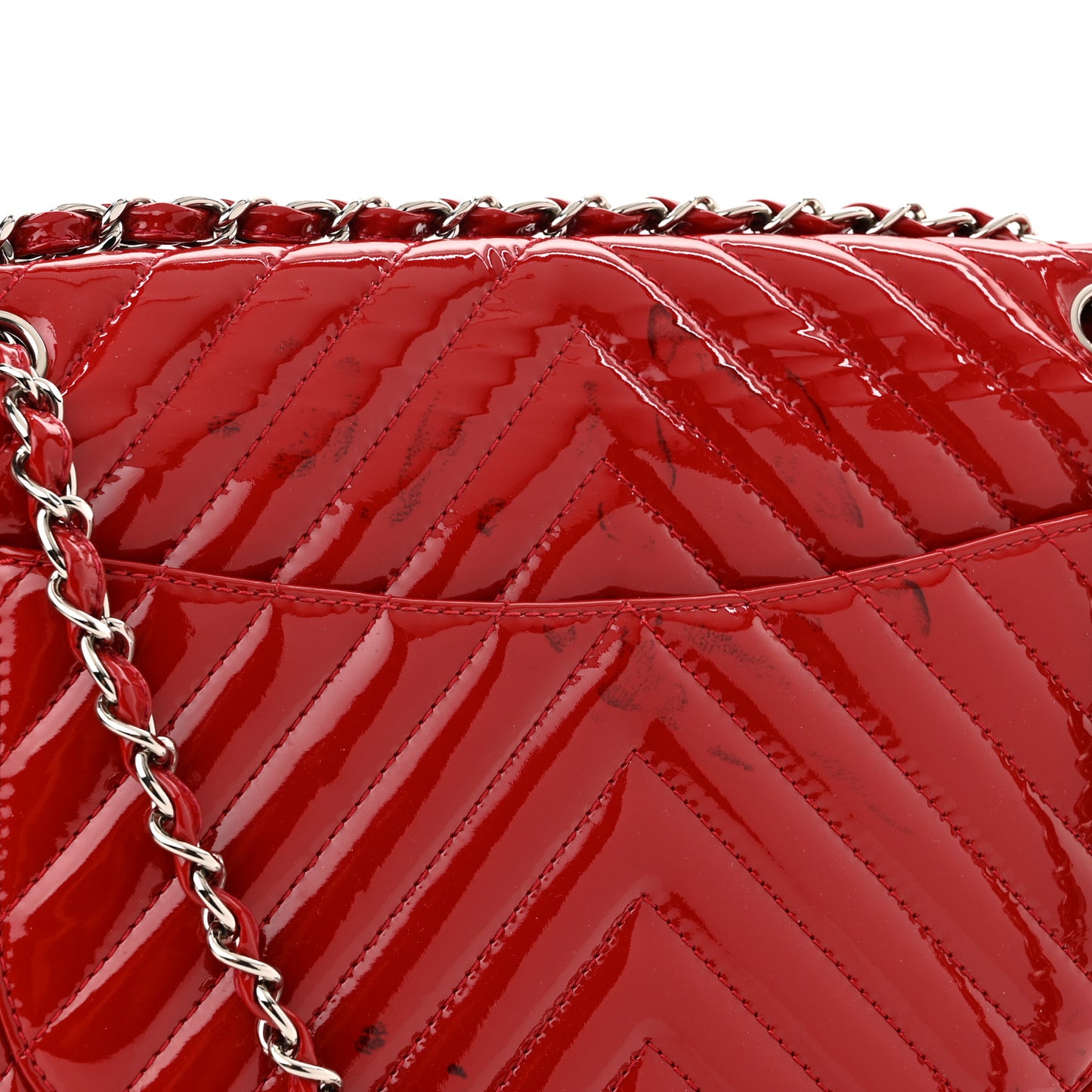 Patent Chevron Quilted Maxi Single Flap Red