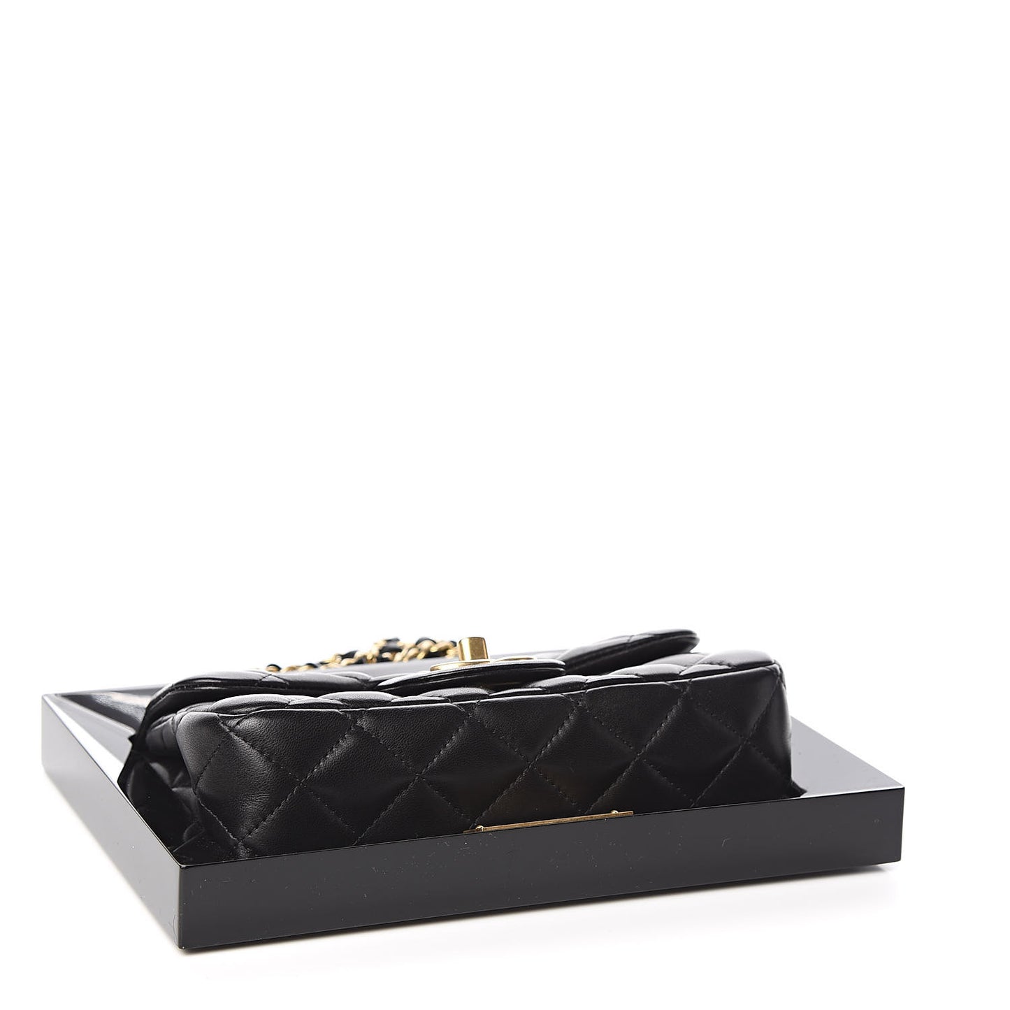 Plexiglass Lambskin Framed Flap Bag Clutch Black