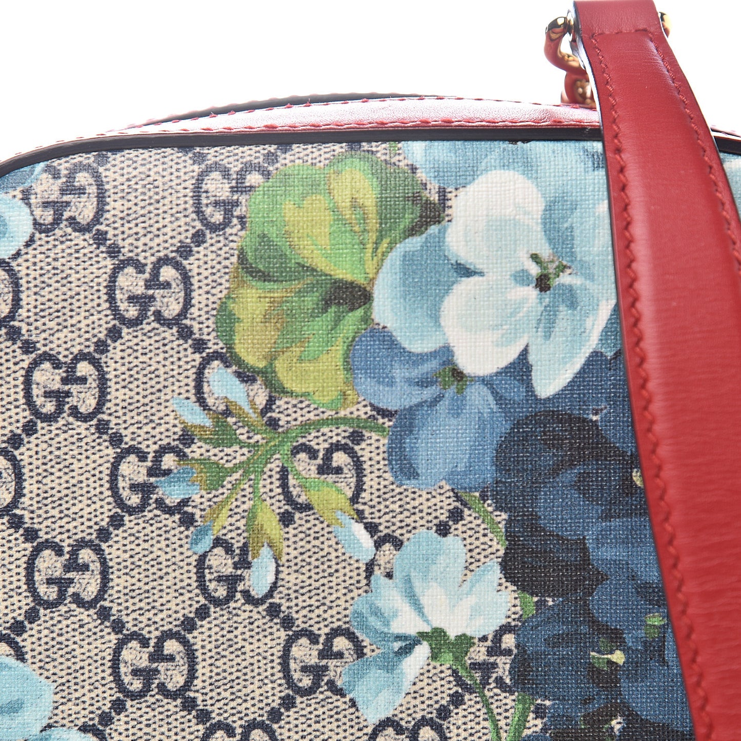 GG Supreme Monogram Blooms Mini Chain Shoulder Bag Beige Blue Navy Hibiscus Red