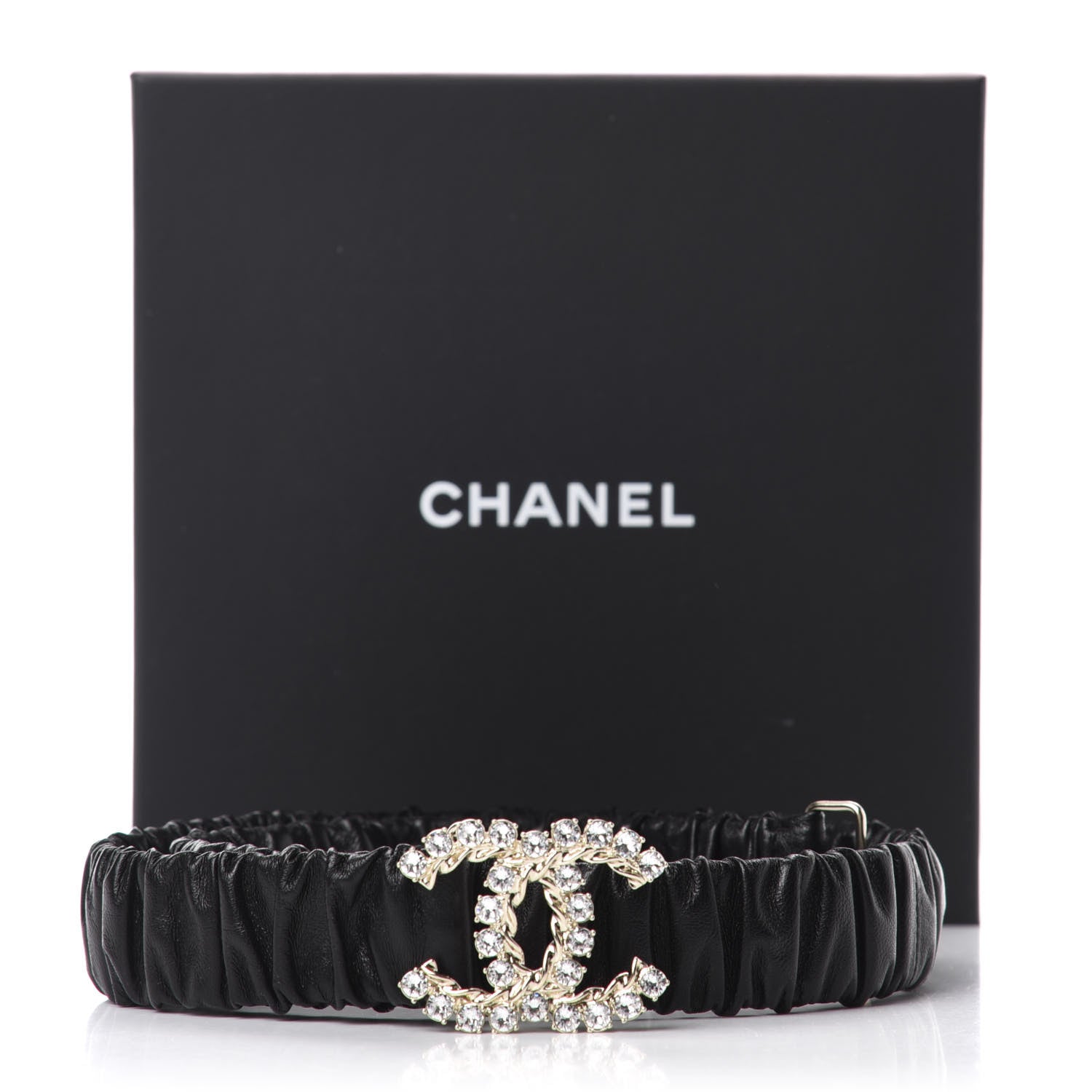 Chanel Calfskin Strass Ruched Rope CC Belt 75 30 Black 3 of 3