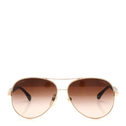 Chanel Lambskin Quilted CC Aviator Sunglasses 4195-Q-A Brown  Gold 2 of 8