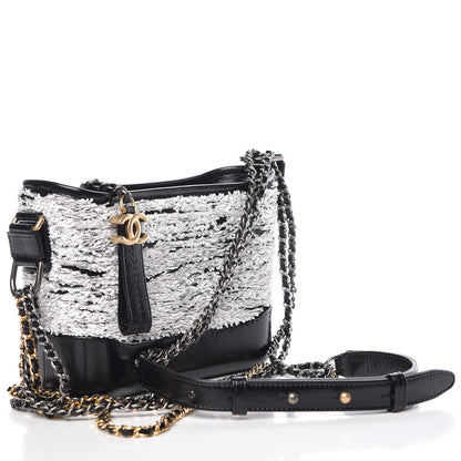 Chanel Sequin Wool Calfskin Small Gabrielle Hobo Black White 4 of 11