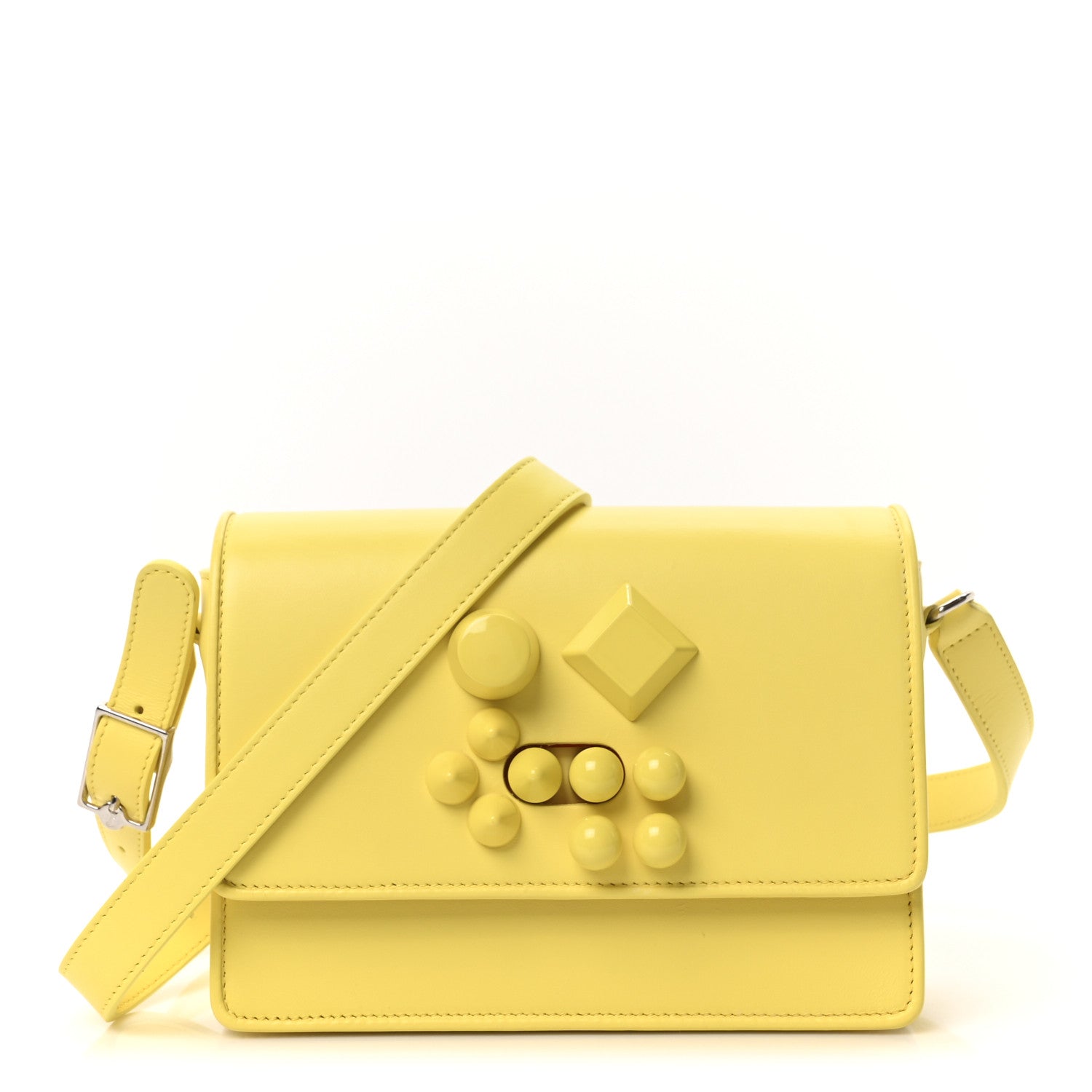 Christian Louboutin Calfskin Studded Carasky Crossbody Bag Yellow 1 of 9