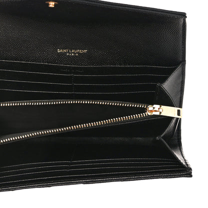 Saint Laurent Grain De Poudre Matelasse Chevron Monogram Flap Wallet Black 5 of 9