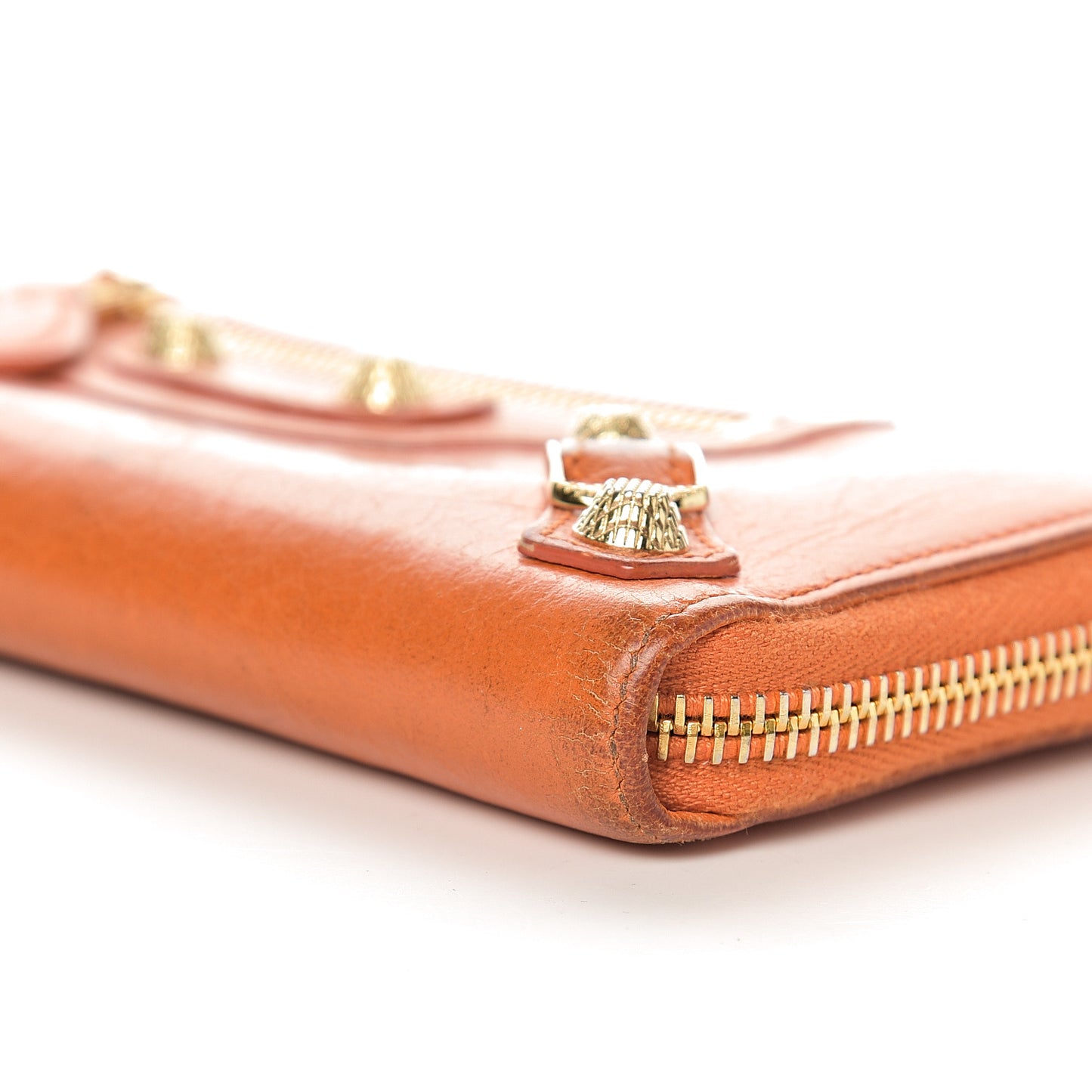 Agneau Classic Hardware Continental Zip Around Wallet Tangerine