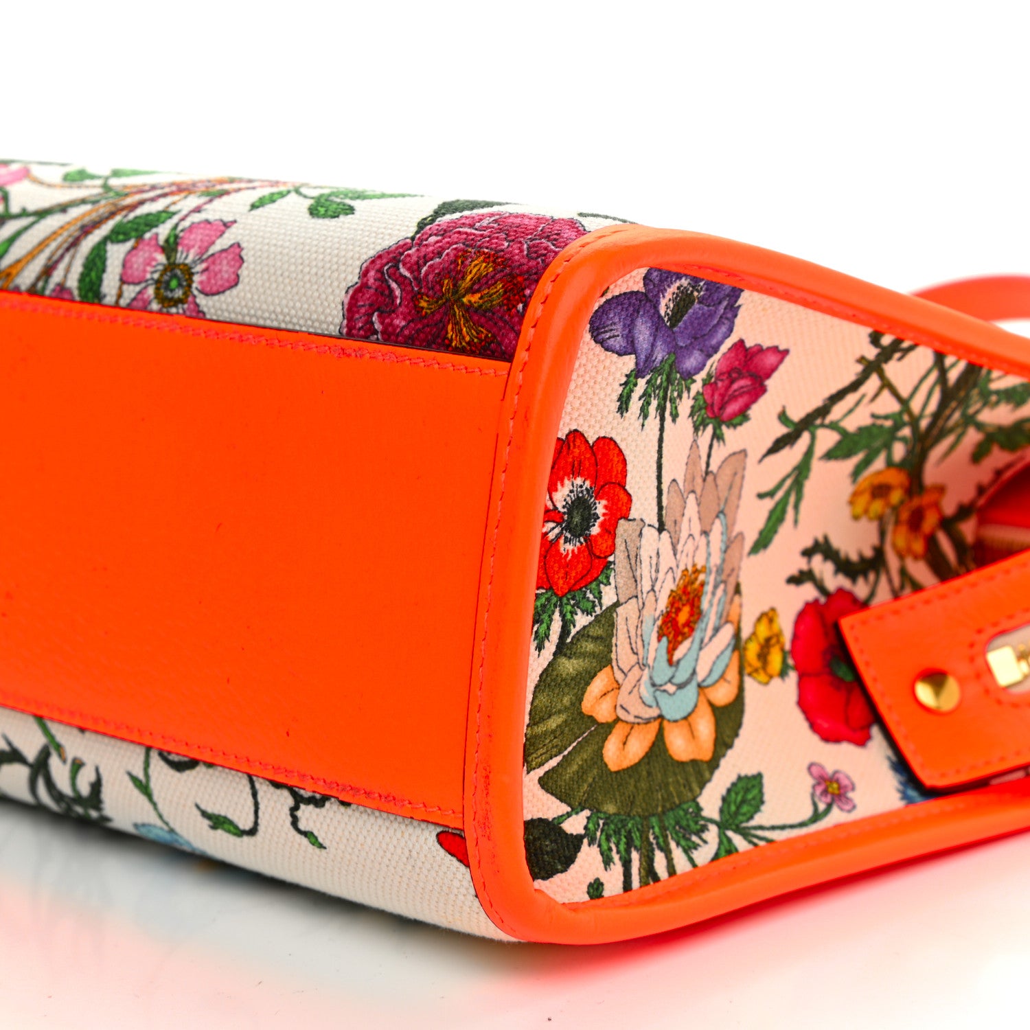 Gucci Canvas Medium Flora Tote White Multicolor Orange Fluo 9 of 11