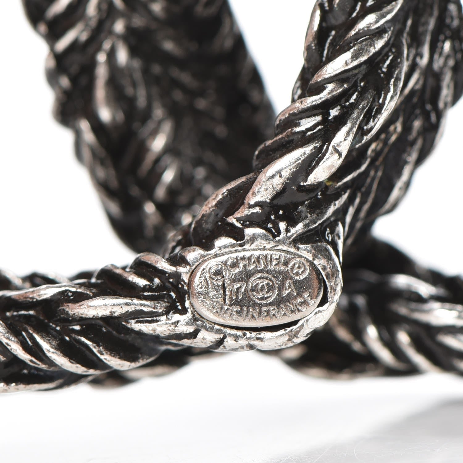 Chanel Crystal Ruthenium Braided CC Brooch 5 of 6