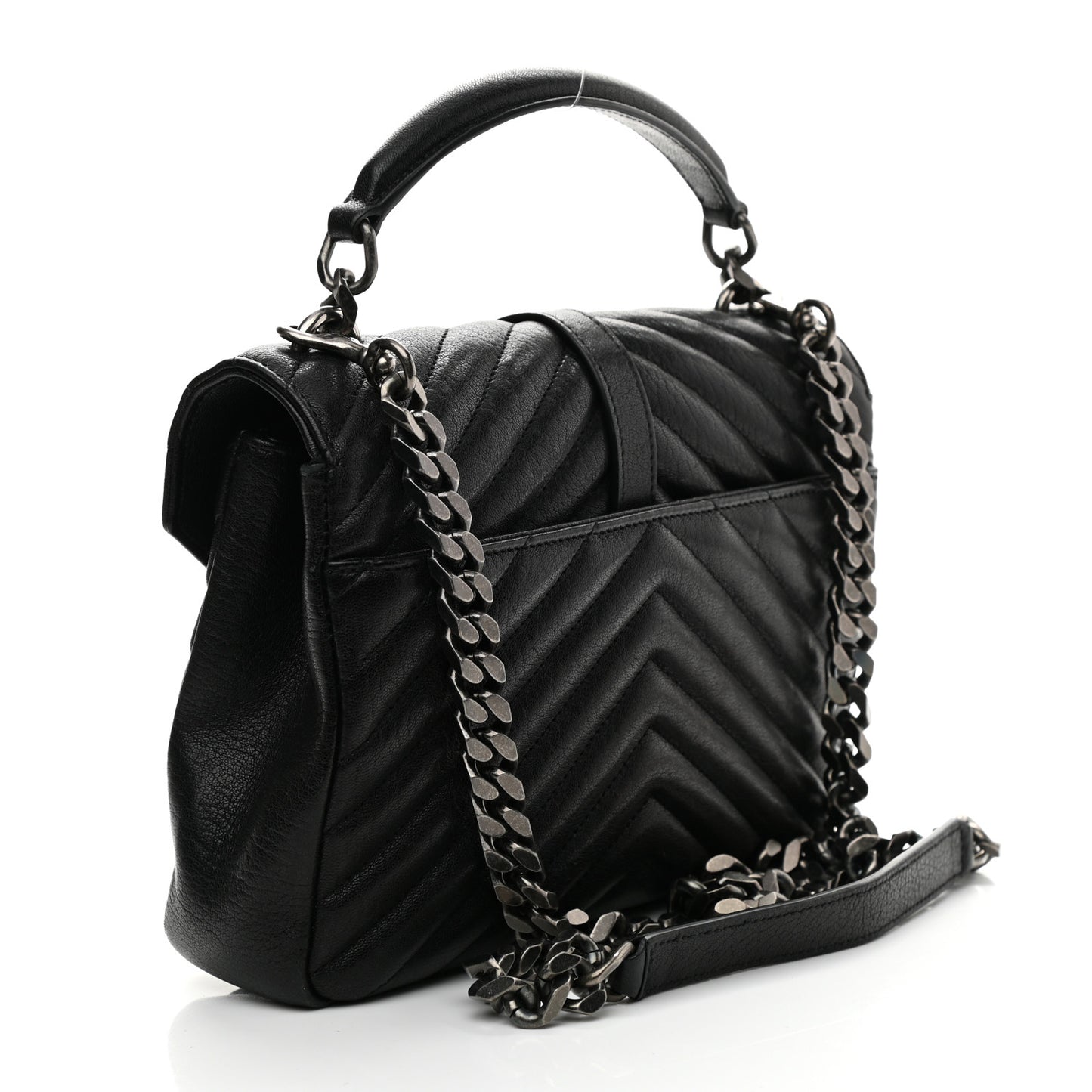 Sheepskin Matelasse Chevron Monogram Medium College Bag Black