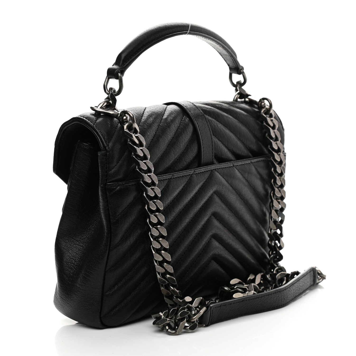 Saint Laurent Sheepskin Matelasse Chevron Monogram Medium College Bag Black 3 of 10
