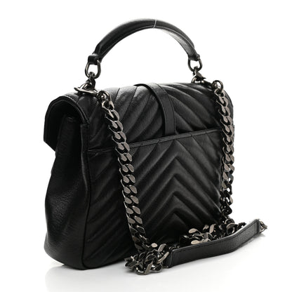 Saint Laurent Sheepskin Matelasse Chevron Monogram Medium College Bag Black 3 of 10