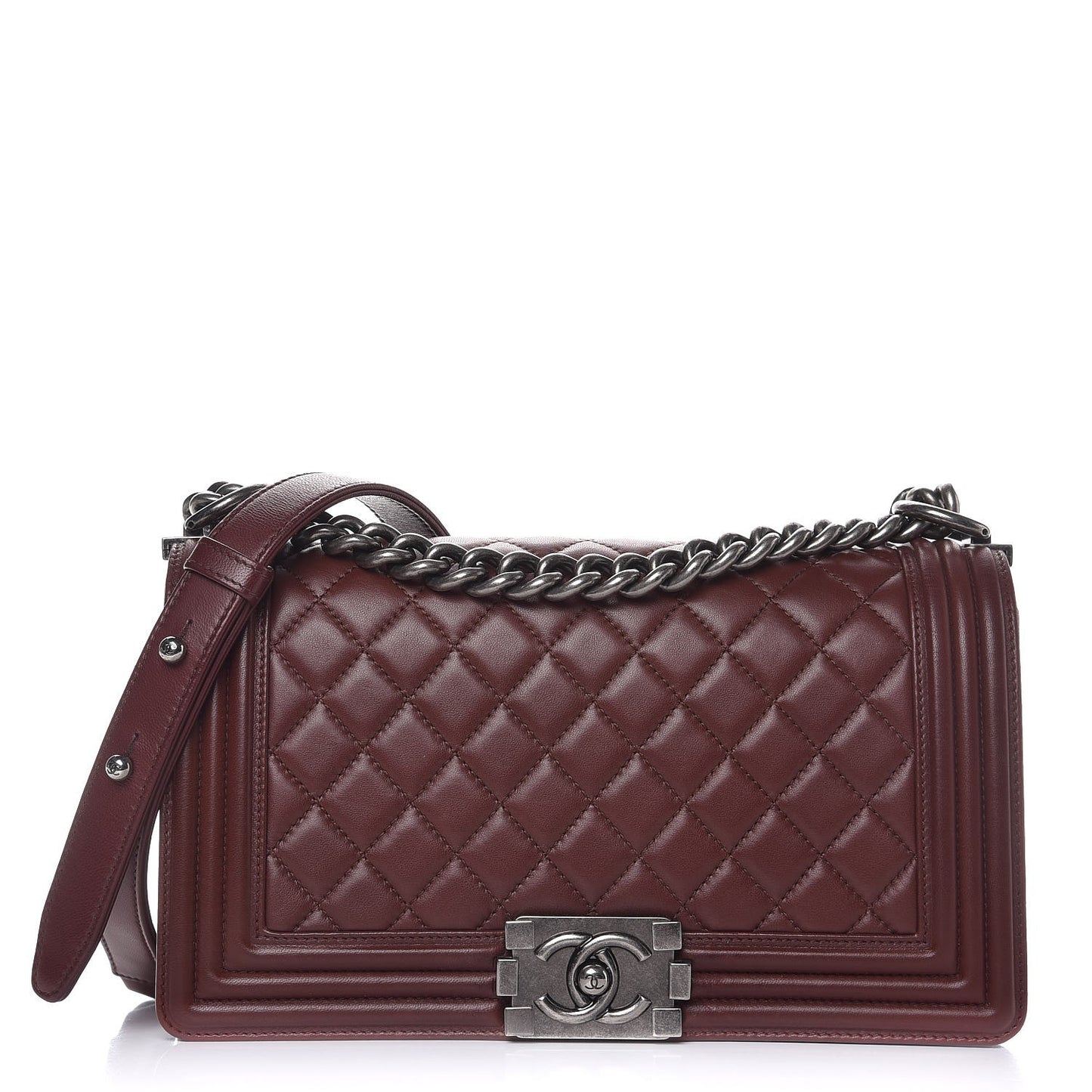 Lambskin Quilted Medium Boy Flap Burgundy