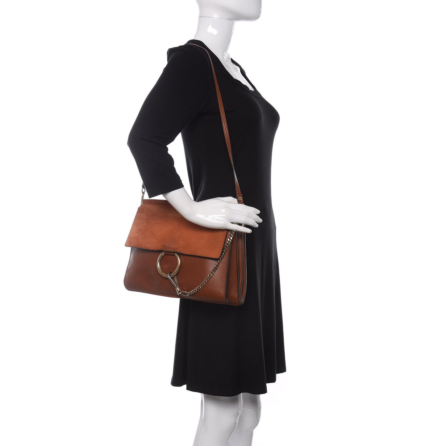 Suede Calfskin Medium Faye Shoulder Bag Tobacco