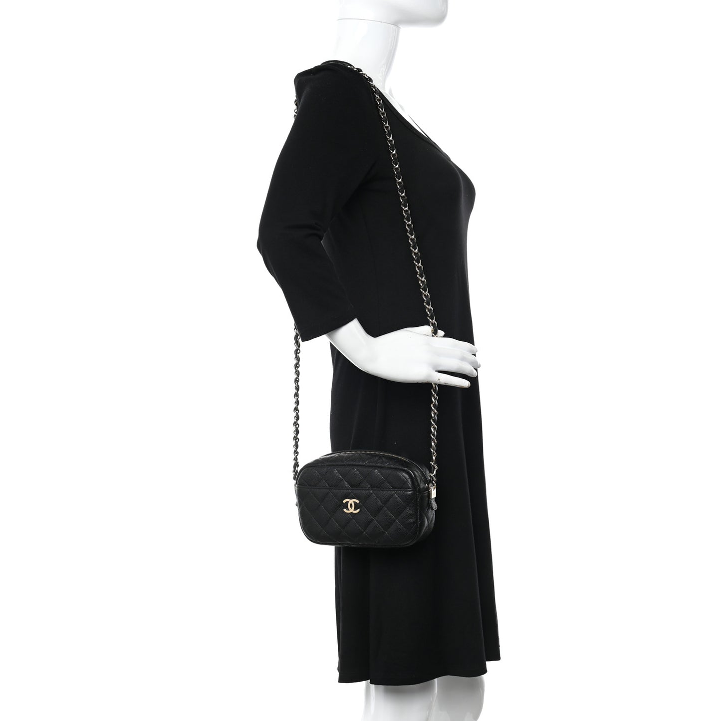 Caviar Quilted Small Timeless Camera Case Black
