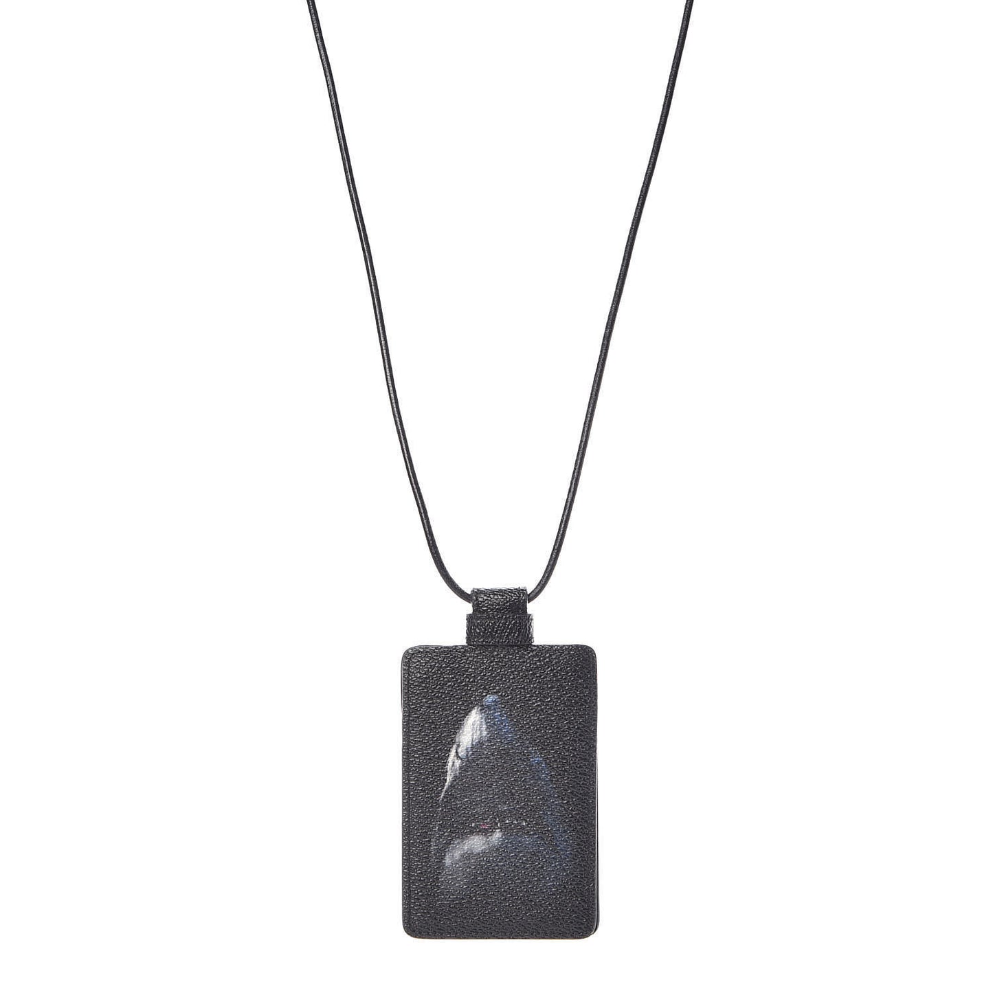 Grained Calfskin Shark Print Neck Card Holder Black