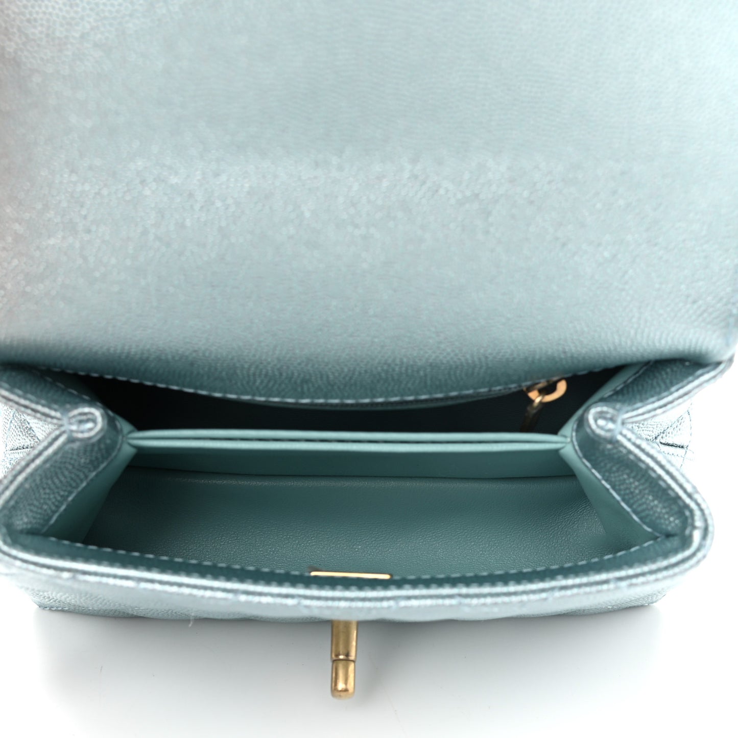 Metallic Caviar Quilted Extra Mini Coco Handle Flap Light Blue