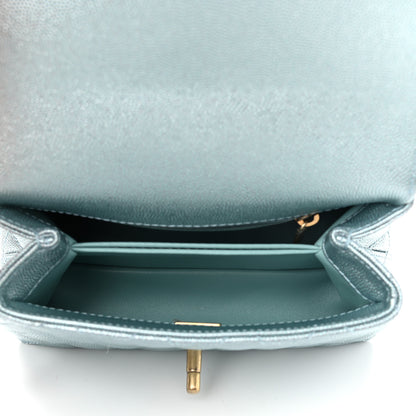 Chanel Metallic Caviar Quilted Extra Mini Coco Handle Flap Light Blue 5 of 10