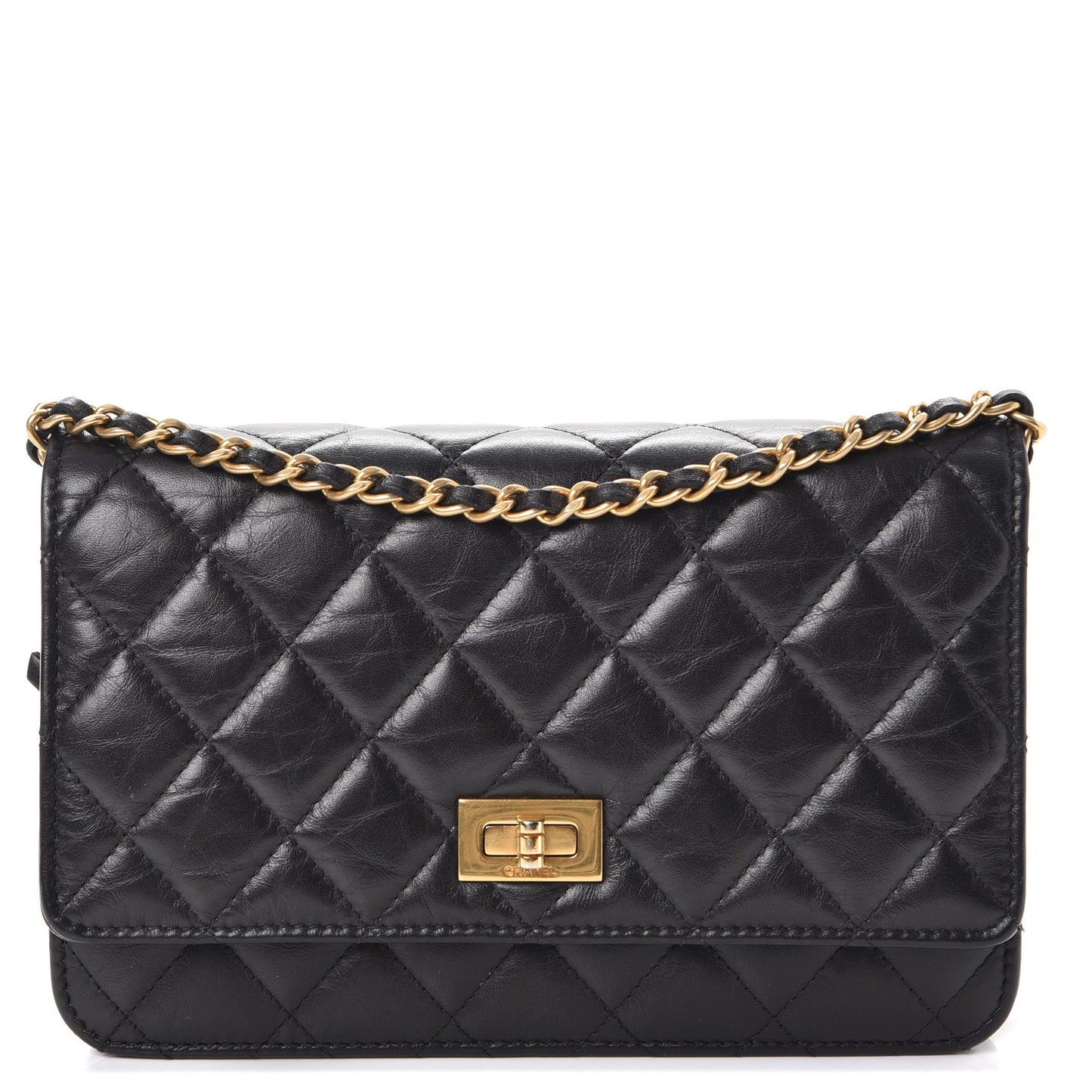 Aged Calfskin Quilted Reissue Wallet On Chain WOC Black