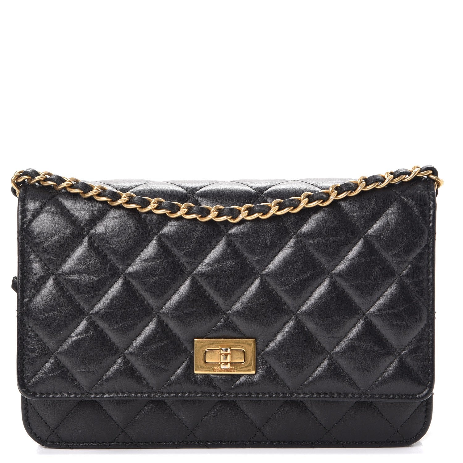 Chanel Aged Calfskin Quilted Reissue Wallet On Chain WOC Black 1 of 9
