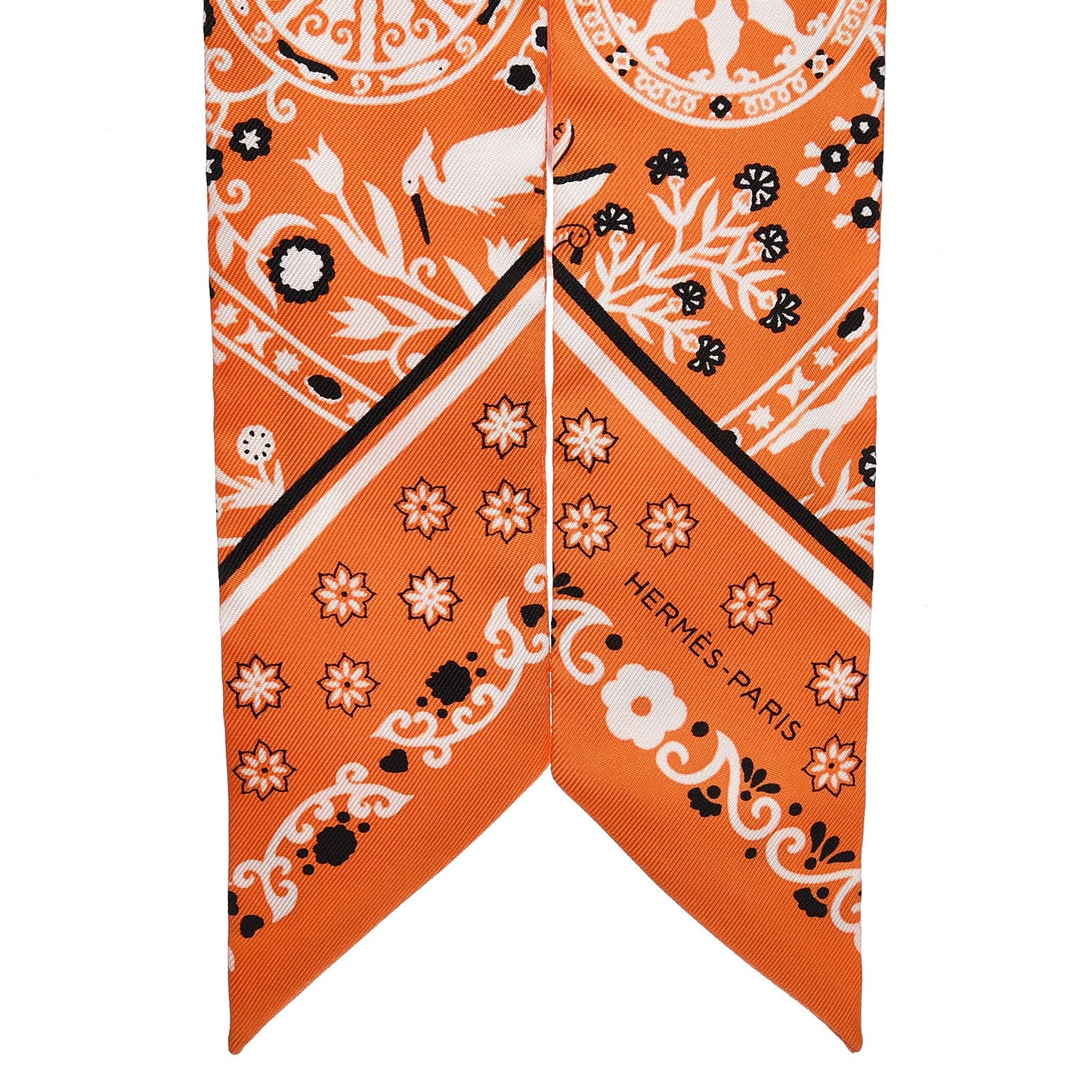 Silk Peuple Du Vent Bandana Twilly Orange Noir Blanc