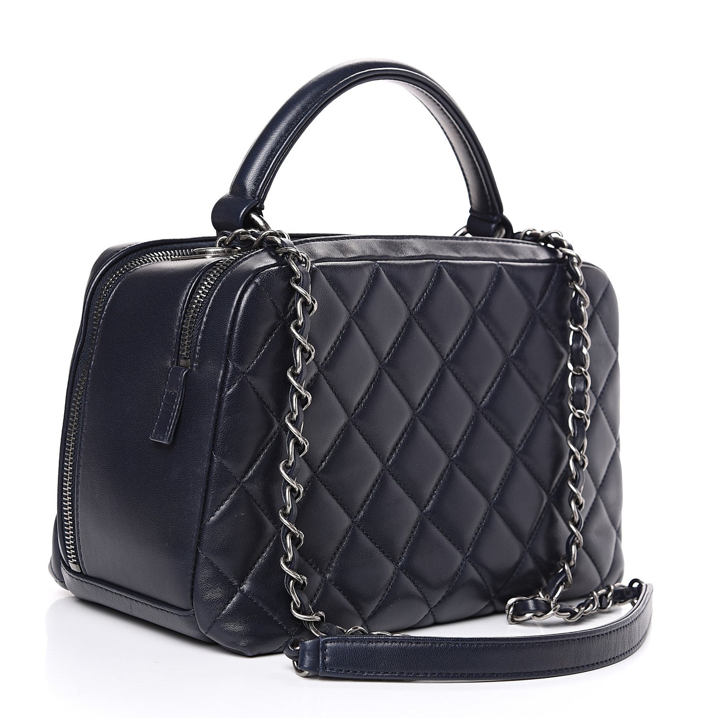 Lambskin Quilted Medium Trendy CC Bowling Bag Navy