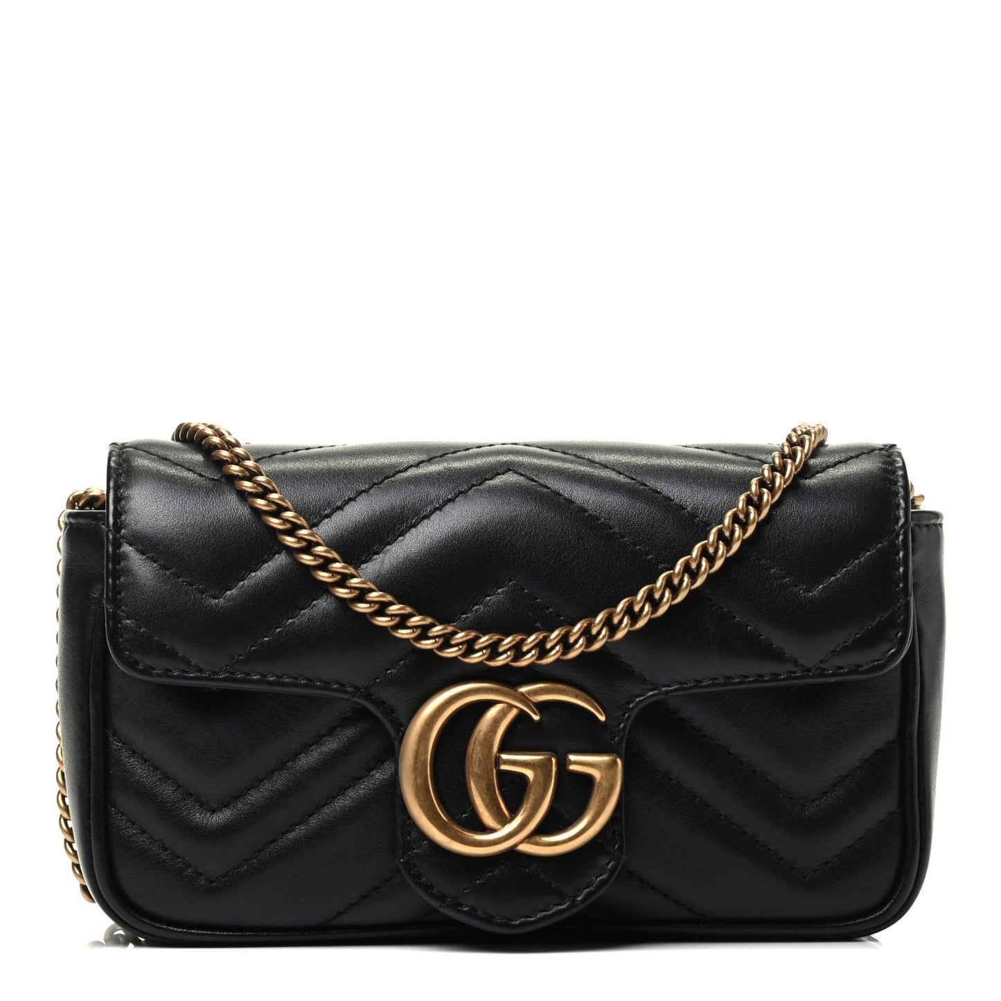 Calfskin Matelasse Super Mini GG Marmont Shoulder Bag Black