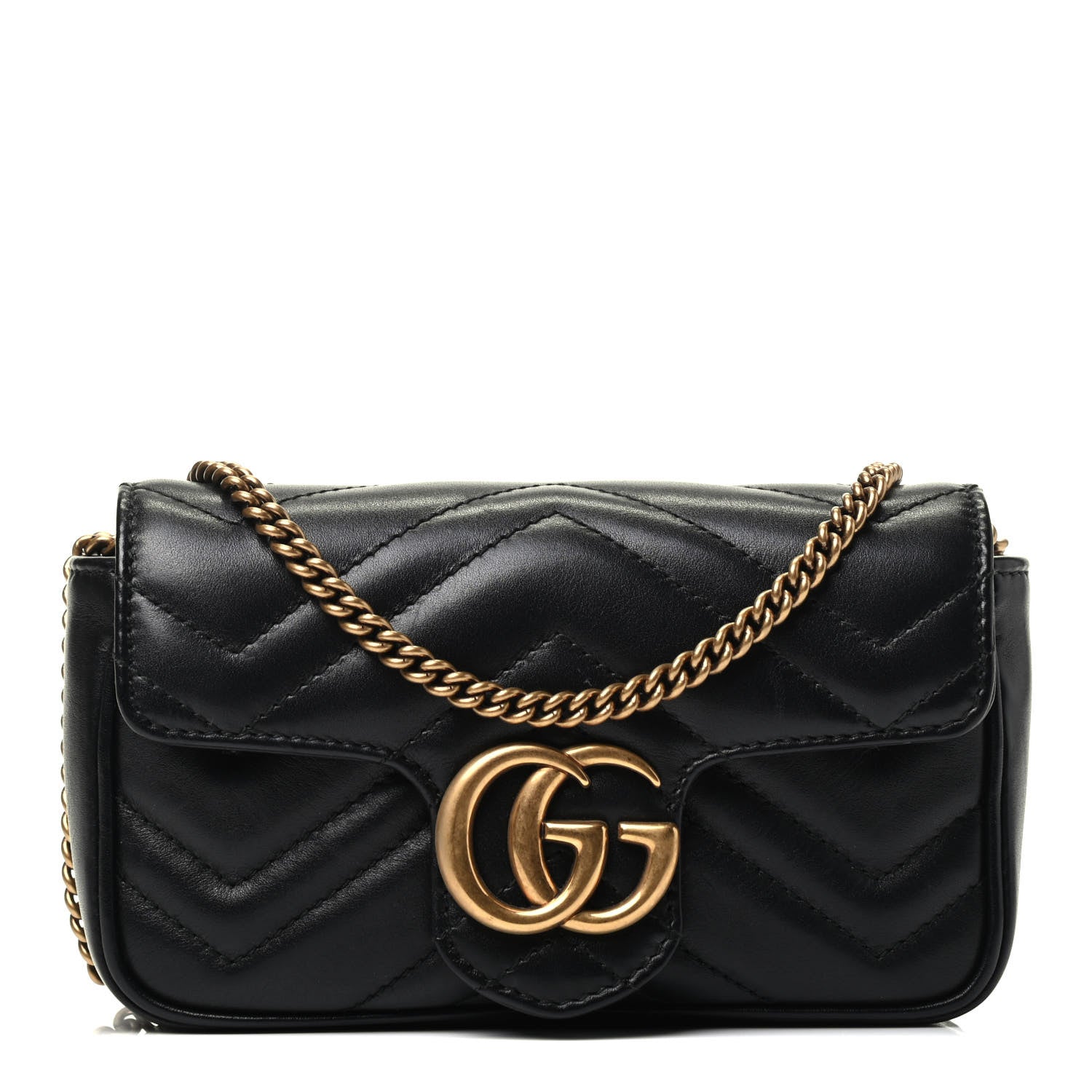 Gucci Calfskin Matelasse Super Mini GG Marmont Shoulder Bag Black 1 of 3