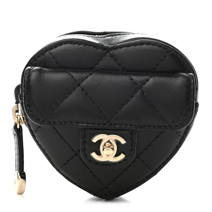 Chanel Lambskin Quilted CC In Love Heart Zipped Arm Coin Purse Black 1 of 8