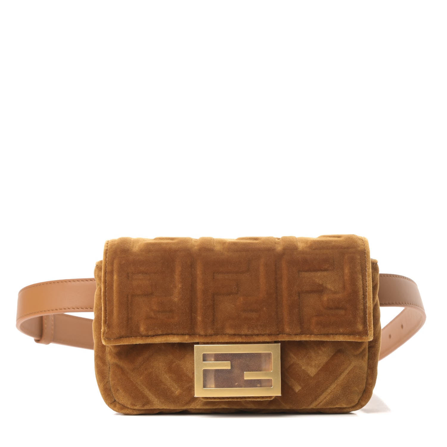 Fendi Velvet FF Embossed Hip Belt Baguette Bag Caramel 1 of 11