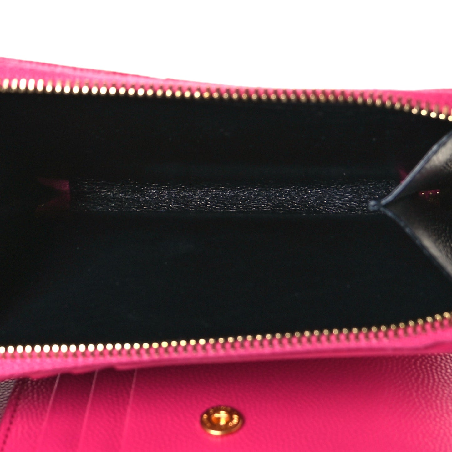 Grain De Poudre Matelasse Chevron Monogram Compact Zip Around Wallet Fuxia Couture