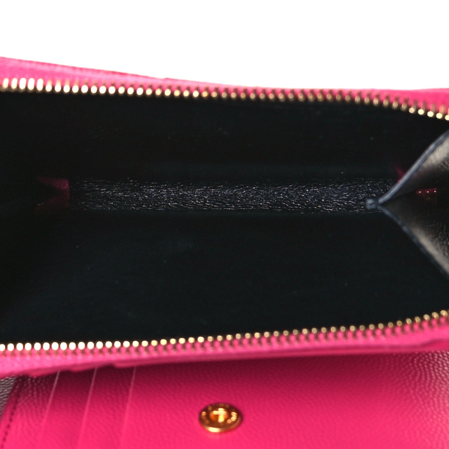 Saint Laurent Grain De Poudre Matelasse Chevron Monogram Compact Zip Around Wallet Fuxia Couture 7 of 8
