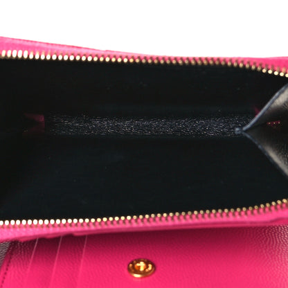 Saint Laurent Grain De Poudre Matelasse Chevron Monogram Compact Zip Around Wallet Fuxia Couture 7 of 8