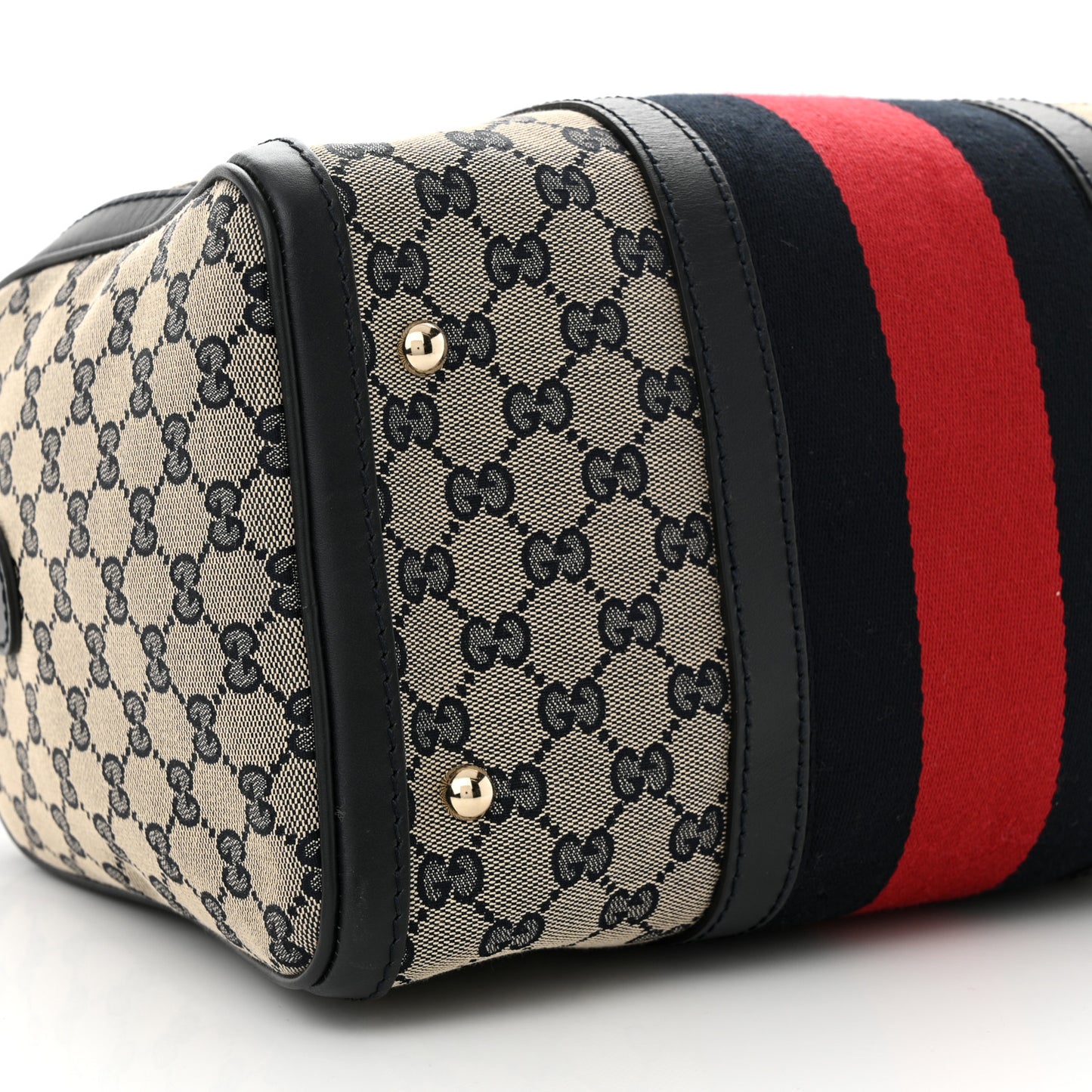 Monogram Selleria Calfskin Vintage Web Medium Boston Beige Blue