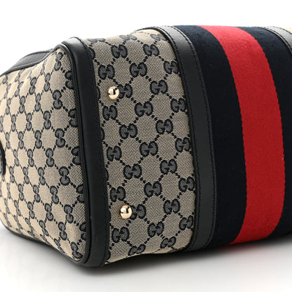 Gucci Monogram Selleria Calfskin Vintage Web Medium Boston Beige Blue 9 of 11