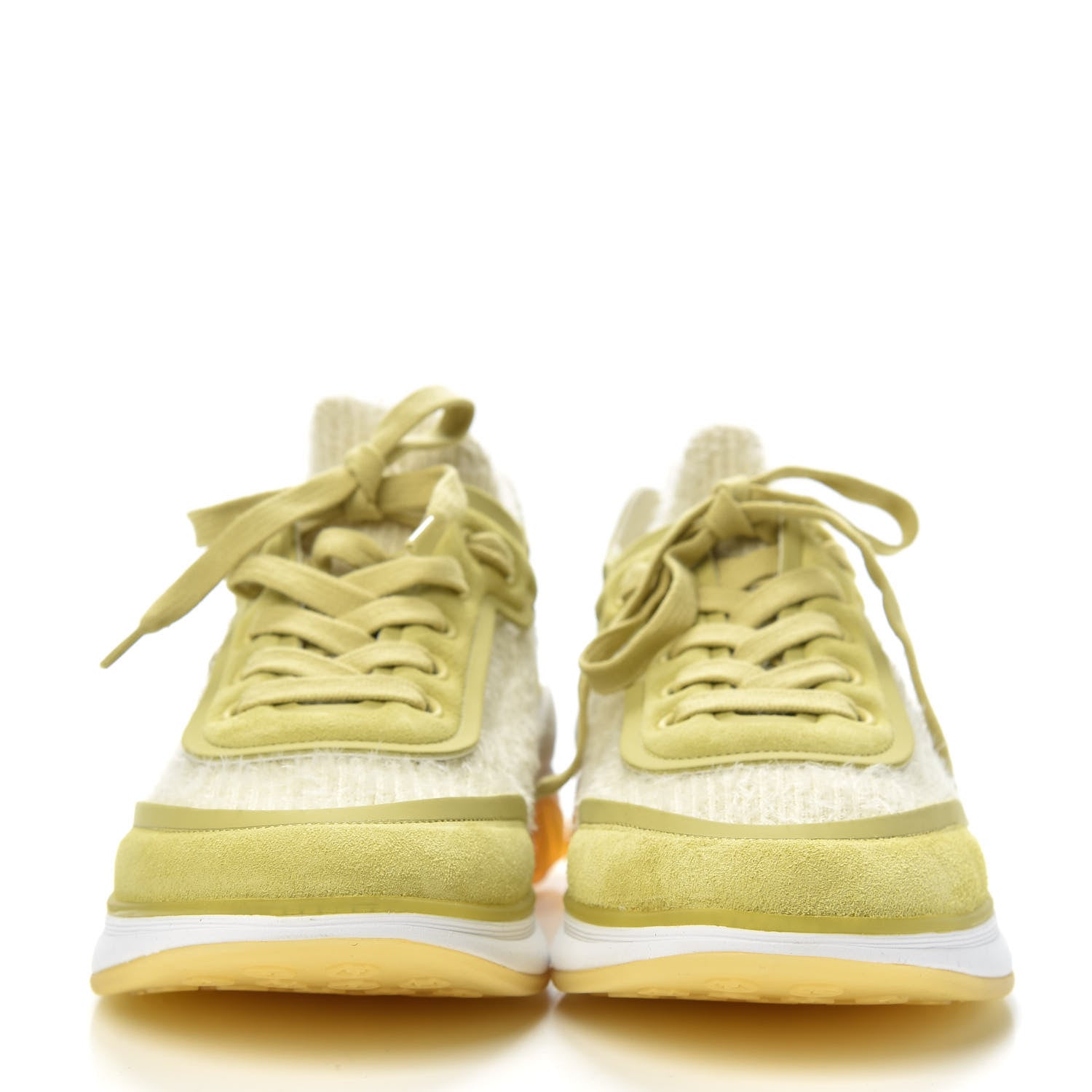 Chanel Suede Calfskin Stretch Fabric CC Sneakers 37.5 Yellow 2 of 8