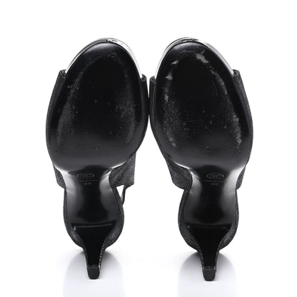 Chanel Shimmer Fabric Peep Toe Slingback Pumps 39 Black 7 of 20